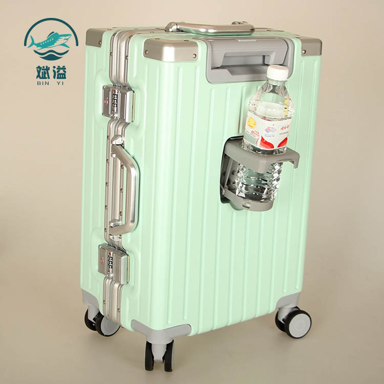 TSA lock carry-on suitcase with cup holder